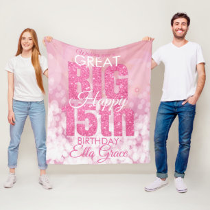 Girly Pink Glitzer 15. Geburtstag Fleece Blanket