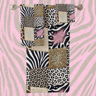 Girly Pink Glitzer Afrikanischer Tierdruck Handtuc Badhandtuch Set