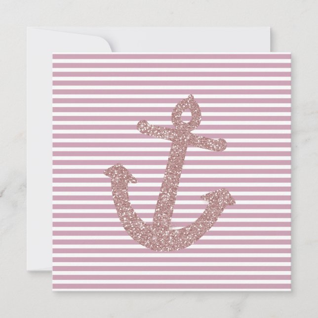 Girly Pink Glitzer Anchor Einladung (Vorderseite)