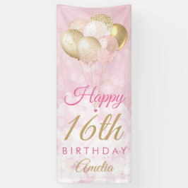 Girly Pink Glitzer Balloons 16. Geburtstag Banner