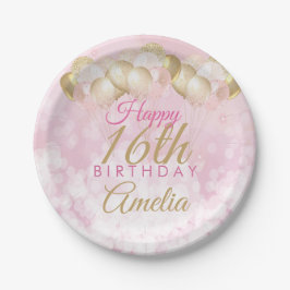 Girly Pink Glitzer Balloons 16. Geburtstag Pappteller