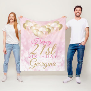 Girly Pink Glitzer Balloons 21. Geburtstag Fleecedecke