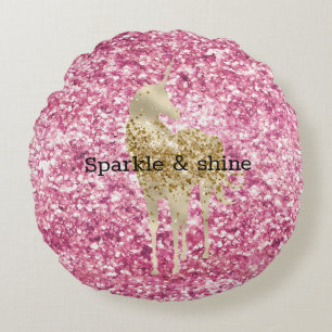Girly Pink Glitzer Confetti Rundes Kissen