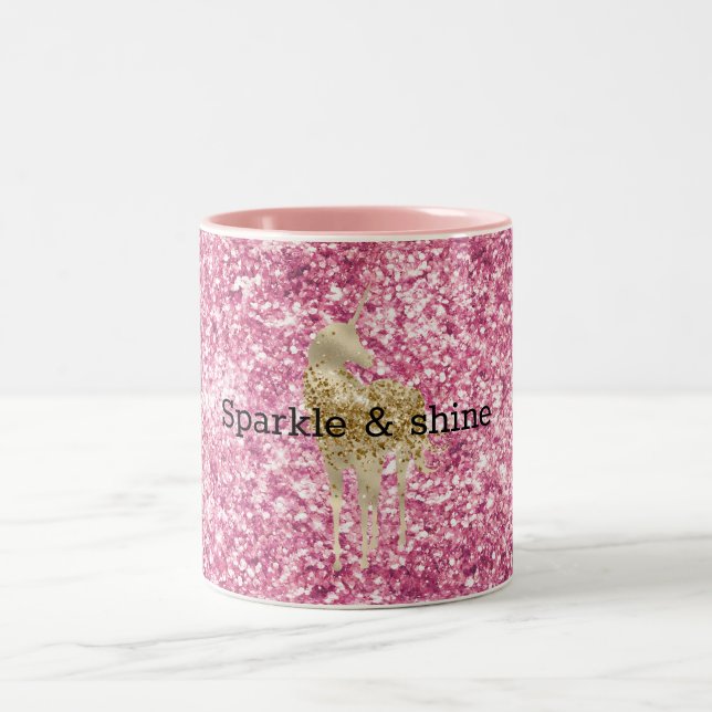 Girly Pink Glitzer Confetti Zweifarbige Tasse (Mittel)