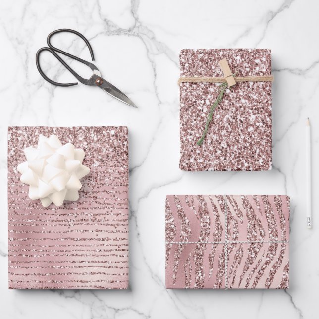Girly Pink Glitzer  Geschenkpapier Set (Vorderseite)
