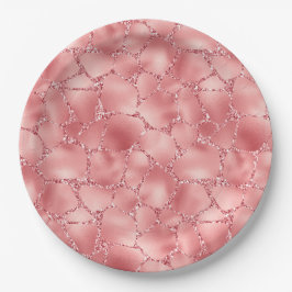 Girly Pink Glitzer Giraffe Print Pappteller