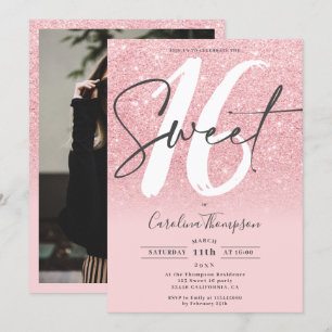 Girly pink Glitzer Gradienten Chic Foto Sweet 16 Einladung