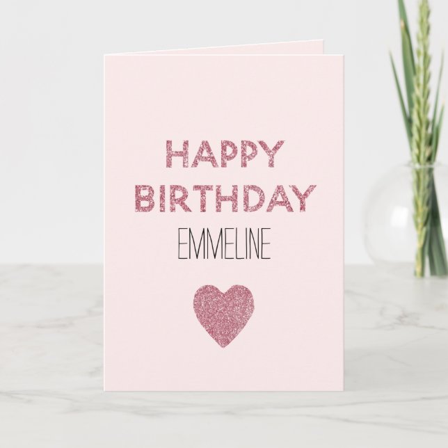 Girly Pink Glitzer Happy Birthday Heart Karte (Vorderseite)
