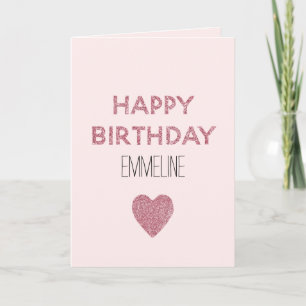 Girly Pink Glitzer Happy Birthday Heart Karte
