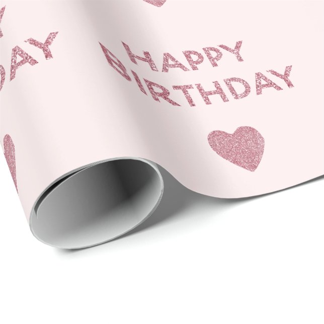Girly Pink Glitzer Happy Birthday Hearts Geschenkpapier (Rolleneckpunkt)