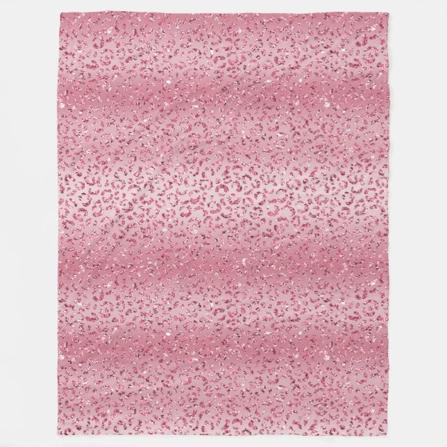 Girly Pink Glitzer Leopard Ombre Fleecedecke (Vorderseite)