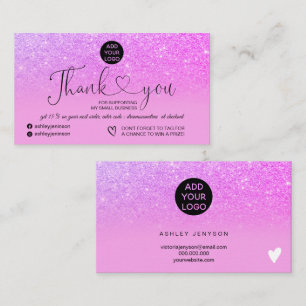 Girly Pink Glitzer Logo lila Bestellung Vielen Dan Visitenkarte