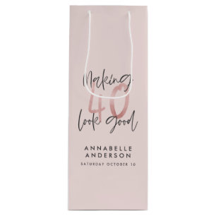 Girly pink Glitzer Moderne stilvolle 40. Geschenktüte Für Weinflaschen