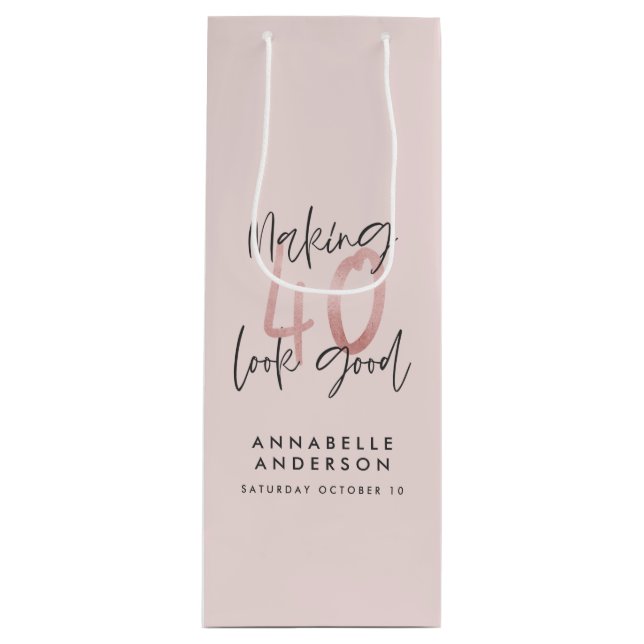 Girly pink Glitzer Moderne stilvolle 40. Geschenktüte Für Weinflaschen (Vorderseite)