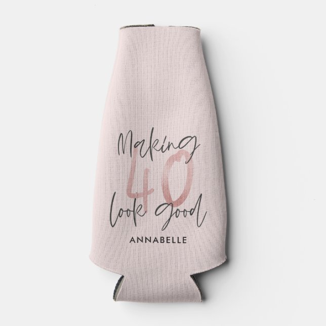 Girly pink Glitzer Moderner, stilvoller 40. Geburt Flaschenkühler (Vorderseite)