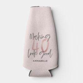 Girly pink Glitzer Moderner, stilvoller 40. Geburt Flaschenkühler