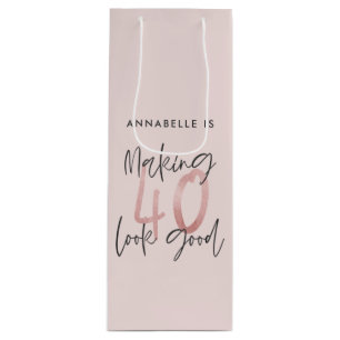 Girly pink Glitzer Moderner, stilvoller 40. Geburt Geschenktüte Für Weinflaschen