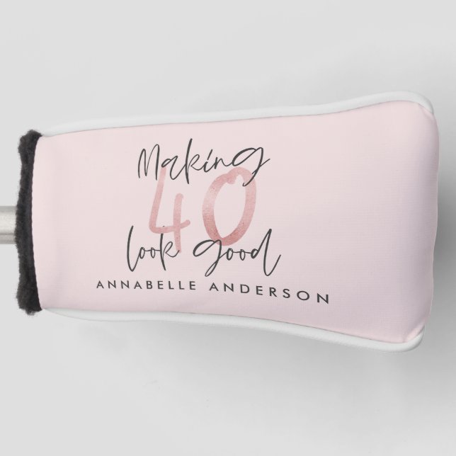 Girly pink Glitzer Moderner, stilvoller 40. Geburt Golf Headcover (Vorderseite)