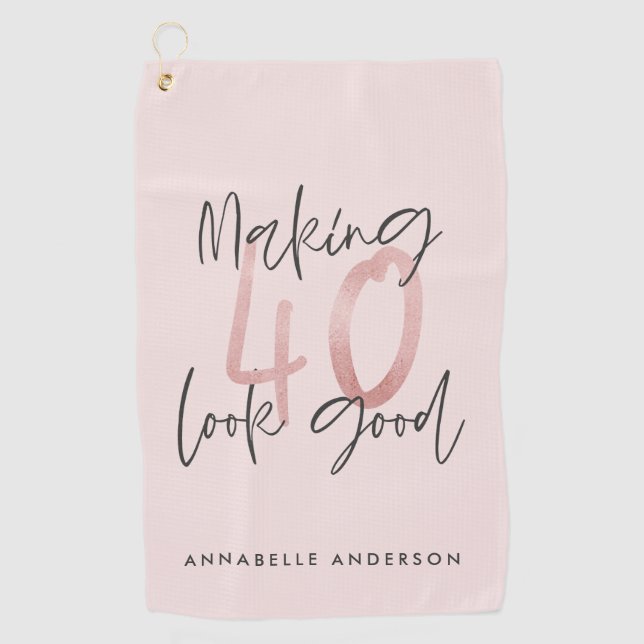 Girly pink Glitzer Moderner, stilvoller 40. Geburt Golfhandtuch (Vorderseite)