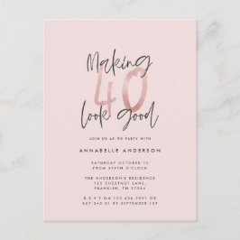 Girly pink Glitzer Moderner, stilvoller 40. Geburt Postkarte