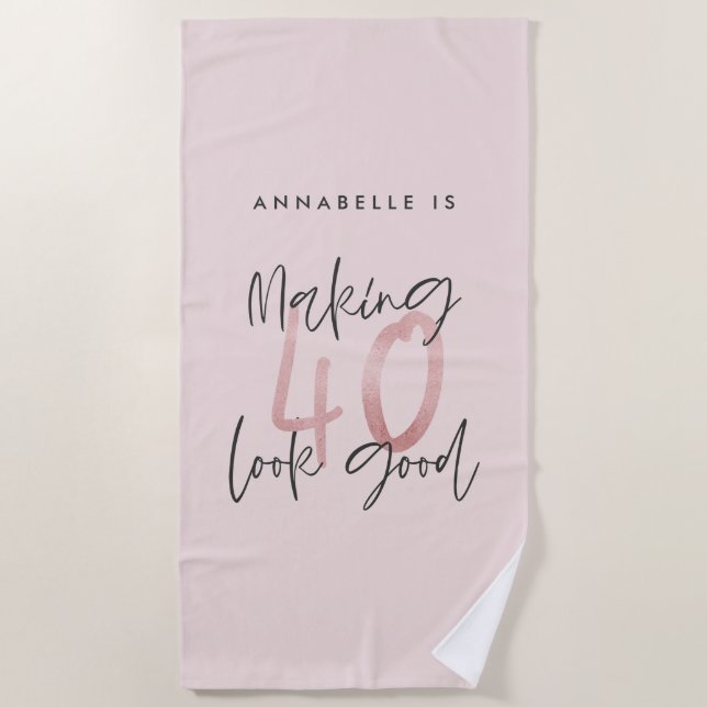 Girly pink Glitzer Moderner, stilvoller 40. Geburt Strandtuch (Vorderseite)