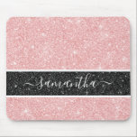Girly Pink Glitzer Mousepad<br><div class="desc">Ein elegantes rosa Glitzer-Mauspad mit schwarzem Glitzer-Streifen. Personalisieren Sie es mit Ihrem Namen,  entworfen für Sie von BlackBerry Boulevard.</div>