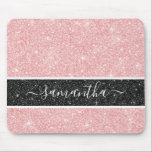 Girly Pink Glitzer Mousepad<br><div class="desc">Ein elegantes rosa Glitzer-Mauspad mit schwarzem Glitzer-Streifen. Personalisieren Sie es mit Ihrem Namen,  entworfen für Sie von BlackBerry Boulevard.</div>