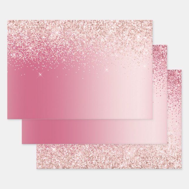 Girly Pink Glitzer Ombre Geschenkpapier Set (Set)
