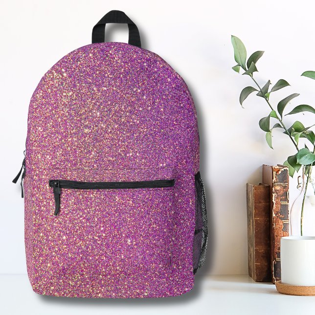 Girly Pink Glitzer Pattern Bedruckter Rucksack (Trendy Girly Gradient Ombre Purple Pink Glitter Printed Backpack)