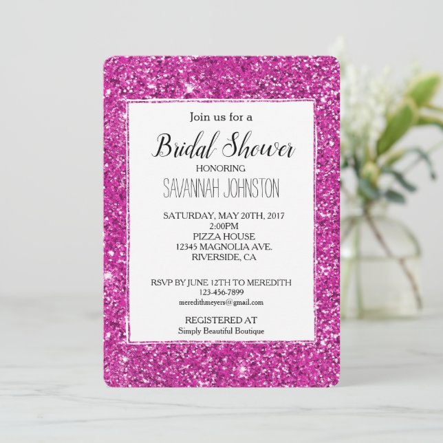 Girly Pink Glitzer Sparkle Einladung (Stehend Vorderseite)