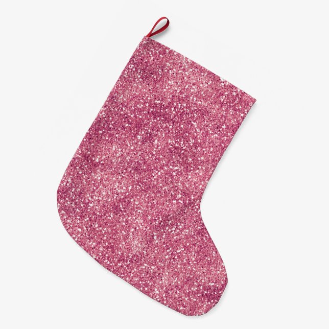 Girly Pink Glitzer Sparkle Glitz Großer Weihnachtsstrumpf (Vorderansicht (hängend))