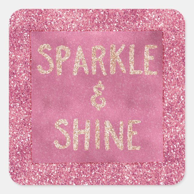 Girly Pink Glitzer Sparkle Quadratischer Aufkleber (Vorderseite)