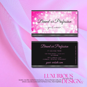 Girly Pink Glitzer Stars Black Silver Deco Border Visitenkarte