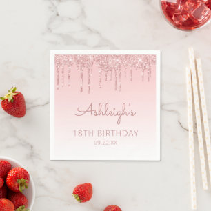 Girly Pink Glitzer Tropfen 18. Geburtstagsparty Serviette