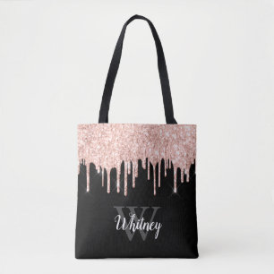 Girly Pink Glitzer Tropfen Grau Monogramm
