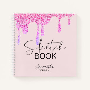 Girly Pink Glitzer Tropfen - Ihre Namenskizze Notizbuch