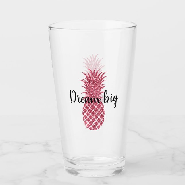 Girly Pink Glitzer Tropischer Ananas Glas (Vorderseite)