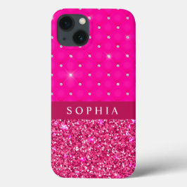 Girly Pink Glitzer und Diamonds Personalisiert Case-Mate iPhone Hülle