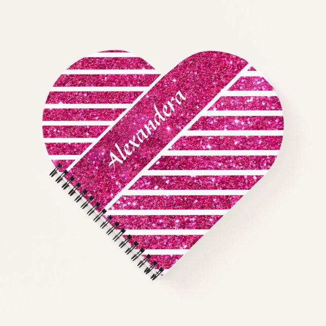 Girly Pink Glitzer und White Script Moderne Glaise Notizbuch (Vorderseite)
