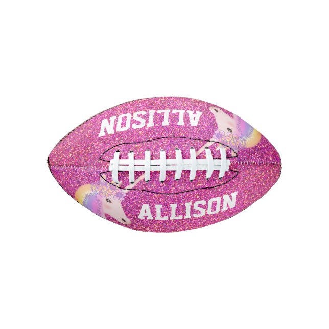Girly Pink Glitzer Unicorn Kinder Personalisiert Football (Vorderseite)