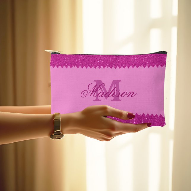 Girly-pink-Glitzer-Zackenbecher, Monogramm, kunden Zubehörtasche (Von Creator hochgeladen)
