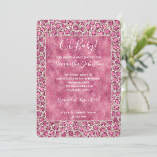 Girly Pink Glitzy Glam Glitzer Leopard Kinderdusch Einladung