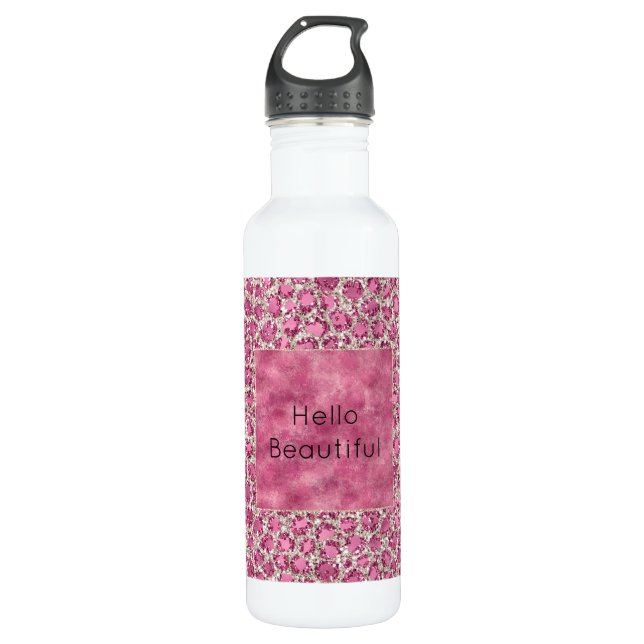 Girly Pink Glitzy Glam Glitzer Leopard Print       Edelstahlflasche (Vorderseite)