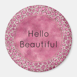 Girly Pink Glitzy Glam Glitzer Leopard Print Magnet