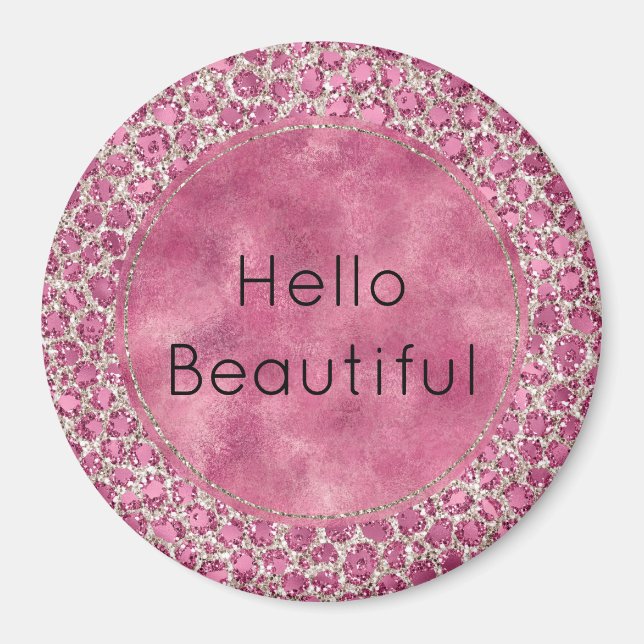 Girly Pink Glitzy Glam Glitzer Leopard Print Magnet (Vorne)