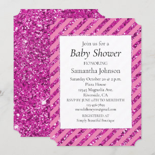 Girly Pink Glitzy Glitzer Streifen Einladung