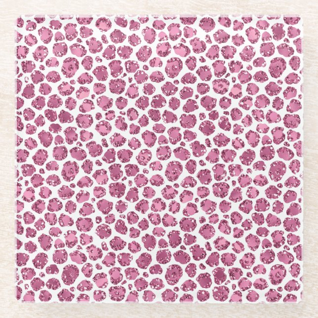 Girly Pink Glitzy Leopard Print Glasuntersetzer (Vorderseite)