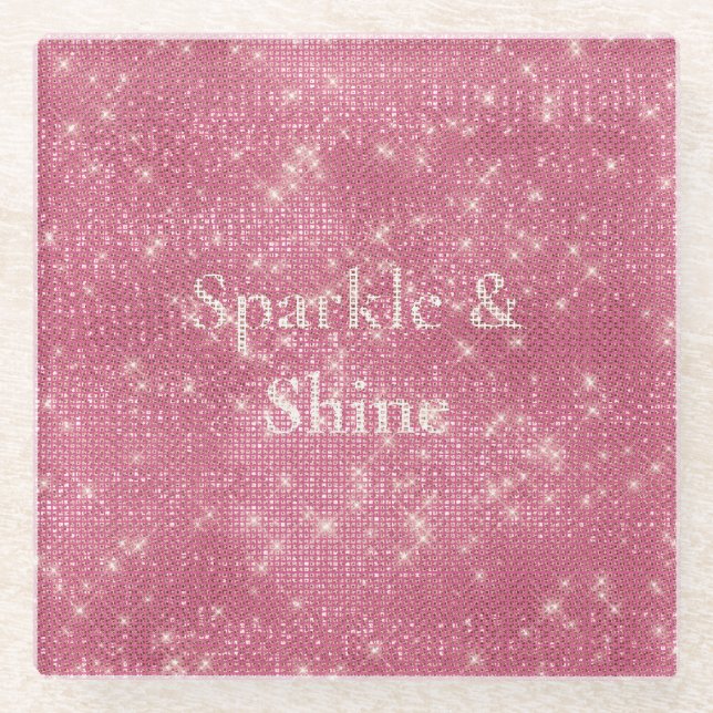 Girly Pink Glitzy Sparkle Glasuntersetzer (Vorderseite)