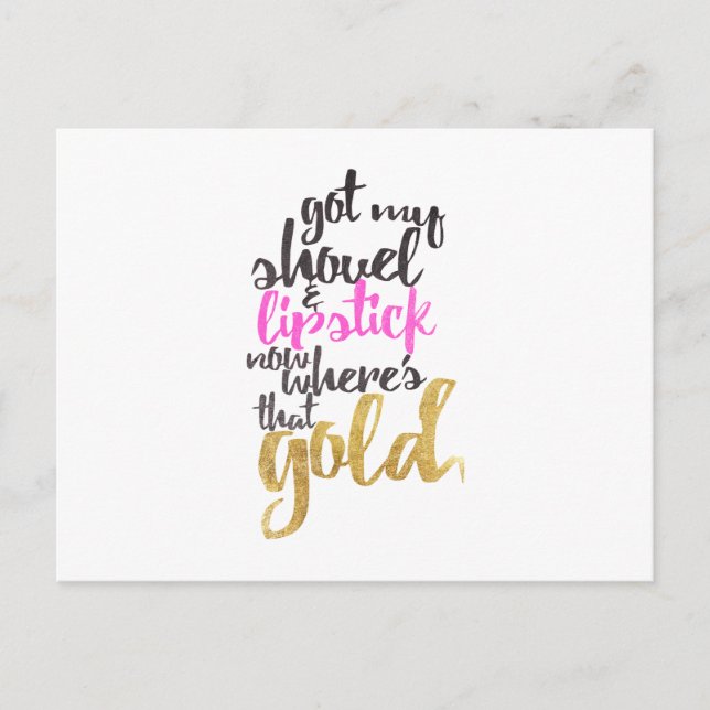Girly Pink Gold Black Gold Digger Typografie Postkarte (Vorderseite)
