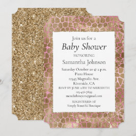 Girly Pink Gold Giraffe Print Einladung